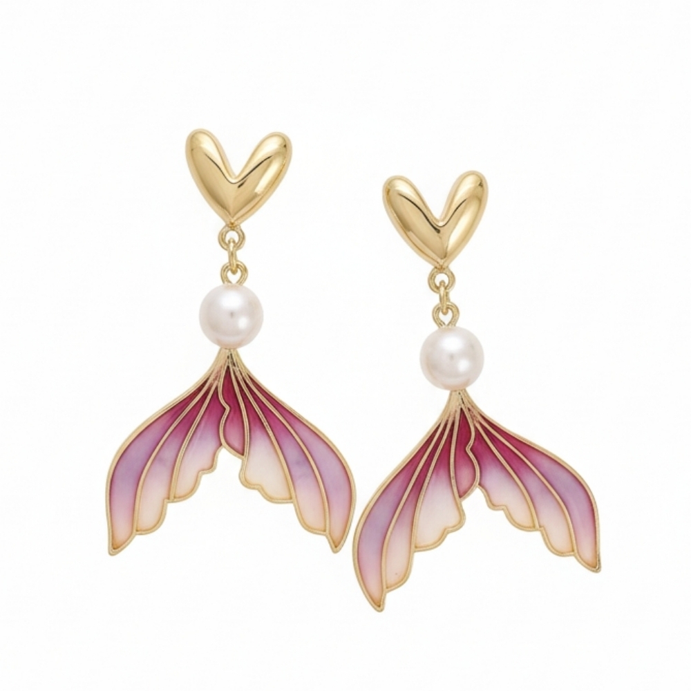 Gold and Pink Mermaid Tail Earrings